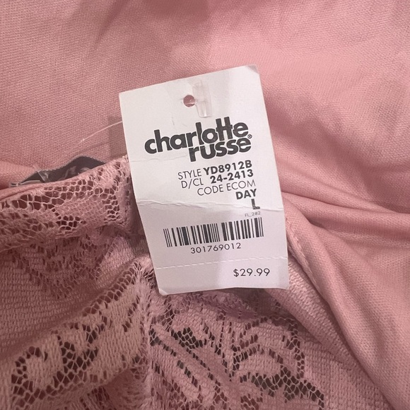 BRAND NEW Charlotte Russe Pink Lace Hi Lo Dress Size Large - Picture 2 of 2